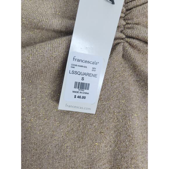 Francesca's Studio 19 Cropped Top Women's S Gold Square Neck Baby Doll NWT - Picture 7 of 7